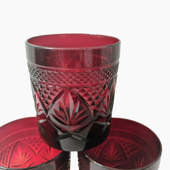 Cristal D' Arques France Ruby Red Old Fashion Whiskey Glasses Set Of 3 Tumblers - Picture 2 of 3
